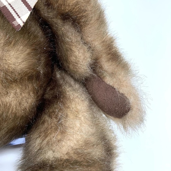 Russ Berrie 90’s Cappuccino Stuffed Teddy Bear Plush Plaid Bow - Picture 5 of 9